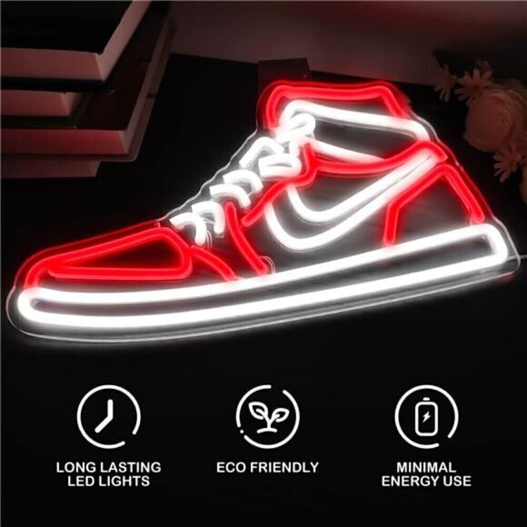 Nike Jordan Air 1 Mid Red White Sneaker Neon Sign Sports Shoe Wall LED Lights